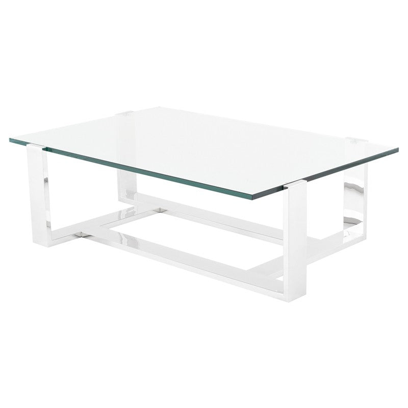 Flynn 54” Polished Stainless - Clear Glass Coffee Table