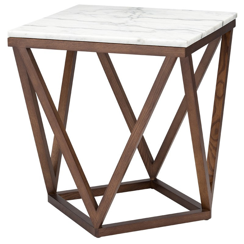Jasmine White Marble - Walnut Stained End Table