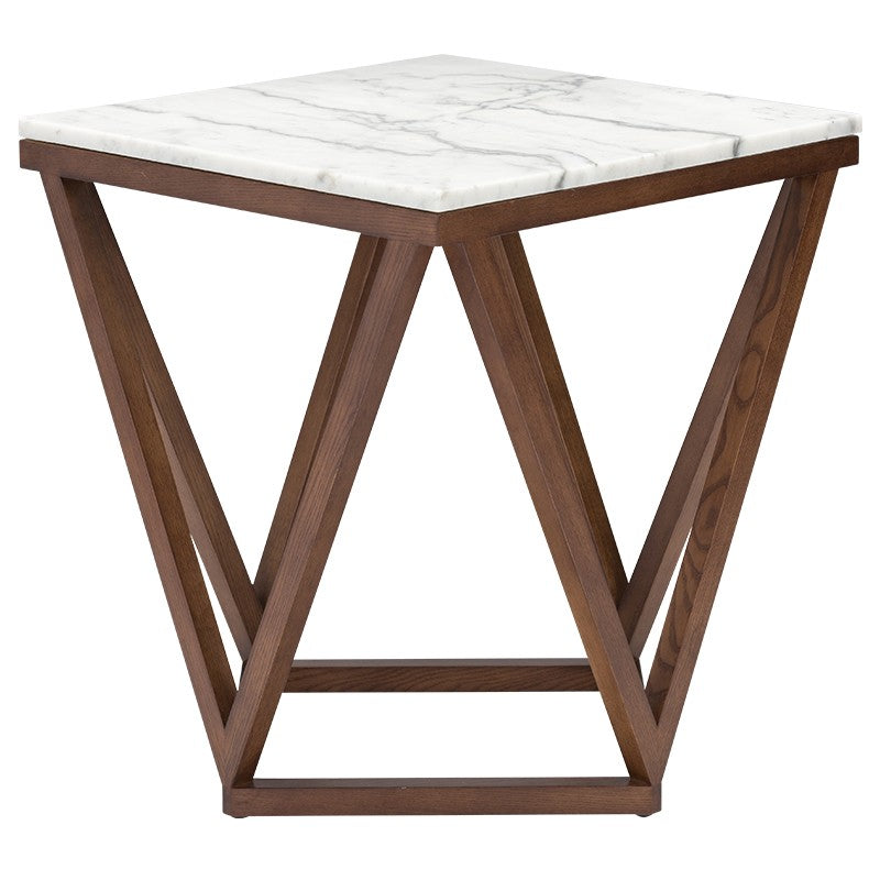 Jasmine White Marble - Walnut Stained End Table