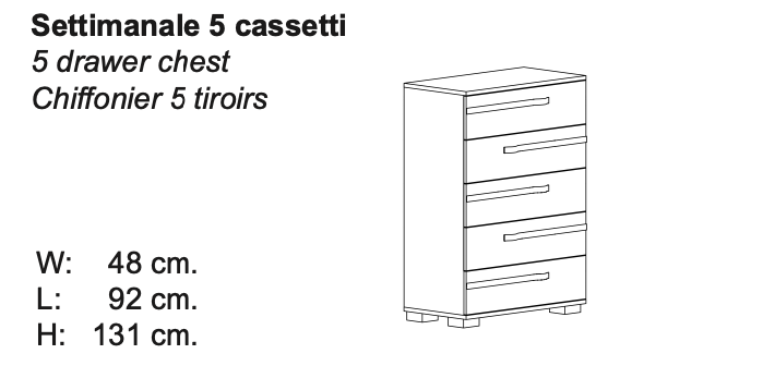 Volare 5-Drawer Chest of Drawers