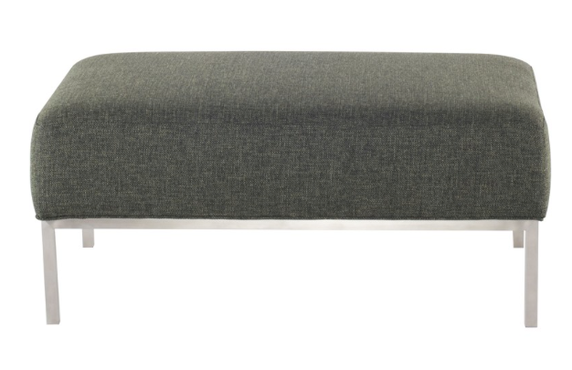 Bryce Hunter Green Tweed-Brushed Stainless Steel Ottoman