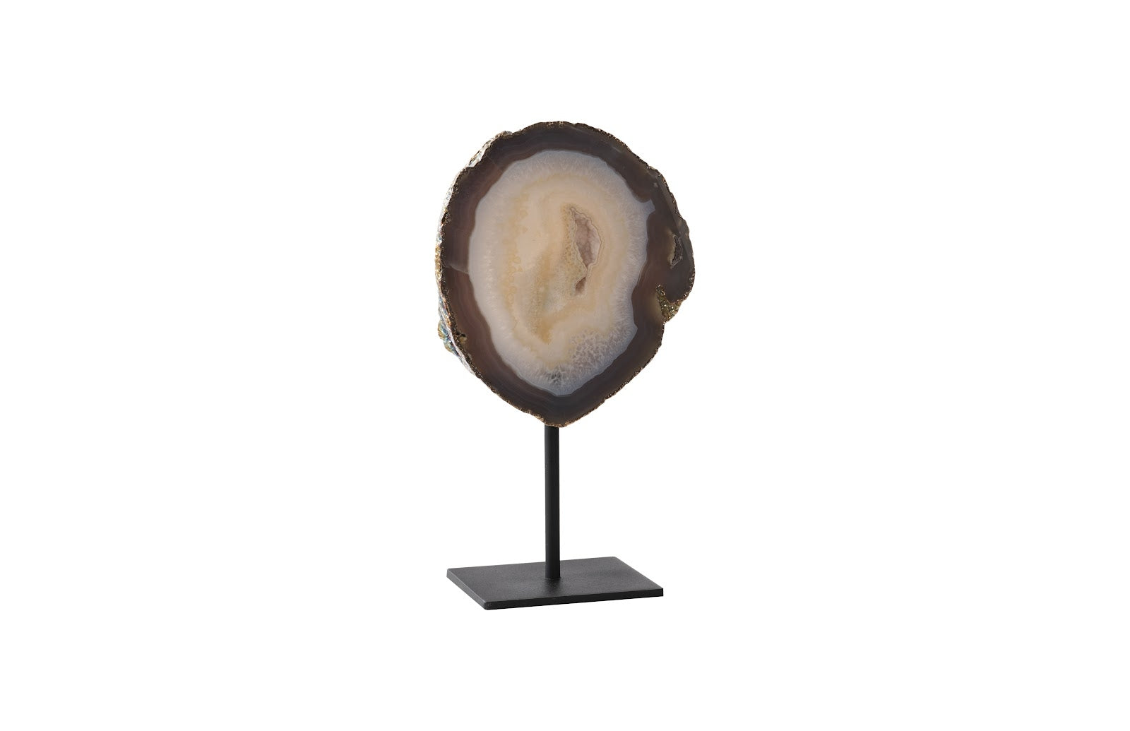 Agate Sculpture, Gold Edge, Iron Base, Assorted