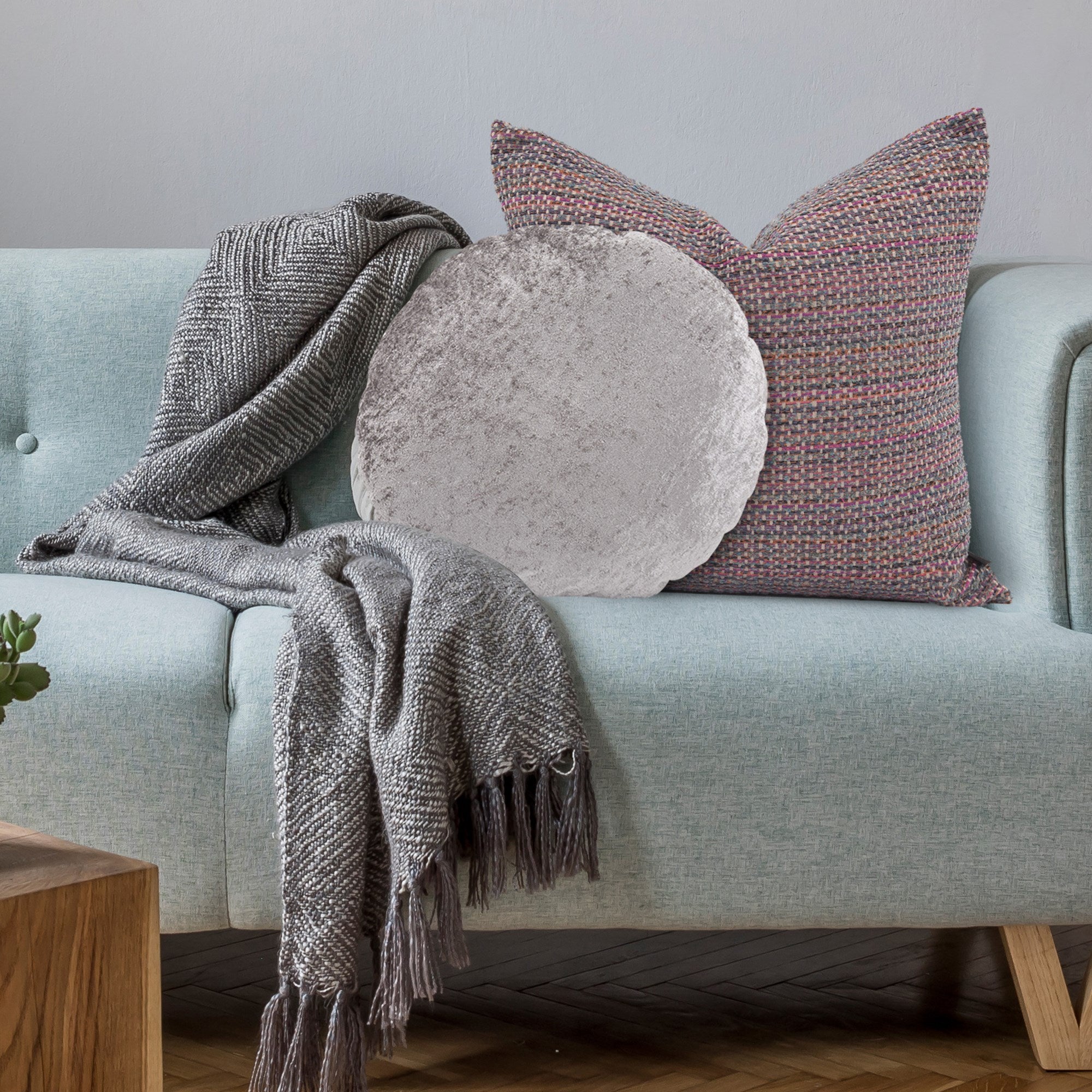 Amaron Cement Crushed Velvet Round Pillow- 18"